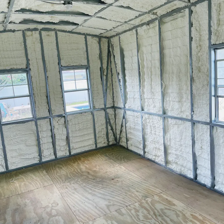 Closed-cell spray foam insulation applied to wall cavities in a residential project in Union